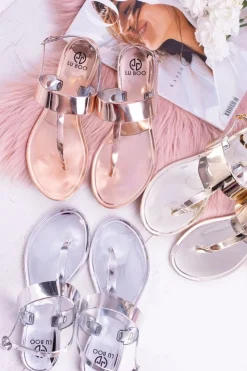 Boto Sandały Gumowe|Sandały Płaskie*Lu Boo | Lustrzane Sandały Złoty Róż Japonki II-GAT Nora