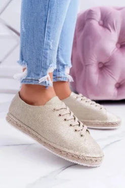 Boto Czarne Espadryle*Lu Boo | Złote Brokatowe Lniane Espadryle Fairy
