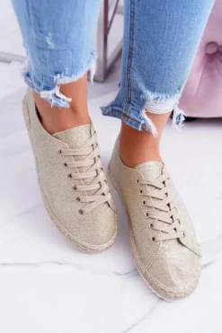 Boto Czarne Espadryle*Lu Boo | Złote Brokatowe Lniane Espadryle Fairy