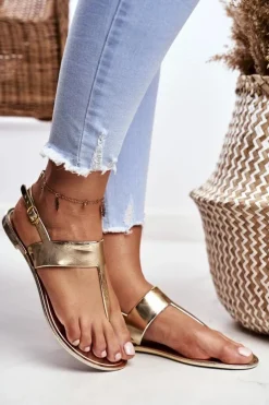 Damskie Boto Lu Boo | Złote Lustrzane Sandały Japonki Nora II gat.