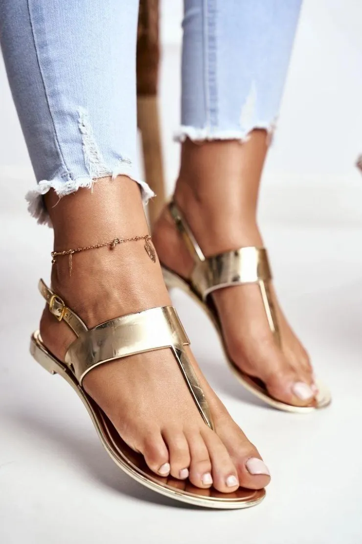 Damskie Boto Lu Boo | Złote Lustrzane Sandały Japonki Nora II gat.