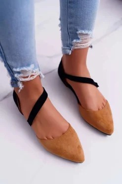 Damskie Boto Lu Boo Baleriny W Szpic Zamsz Camel Carana