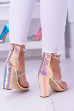 Boto Sandały Na Obcasie*Lu Boo Benzynowe Danmskie Sandały Cyrkonie Champagne Taylor