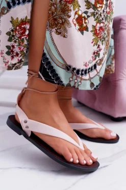 Boto Sandały Gumowe|Sandały Płaskie*Lu Boo Beżowe Wiązane Sandały Japonki Meliski Florence