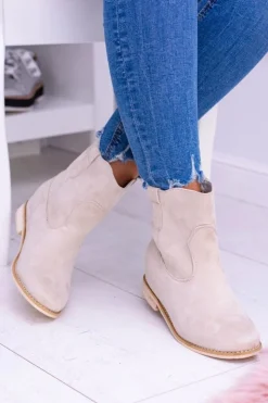 Damskie Boto Lu Boo Beżowe Wsuwane Botki Za Kostkę Trinity