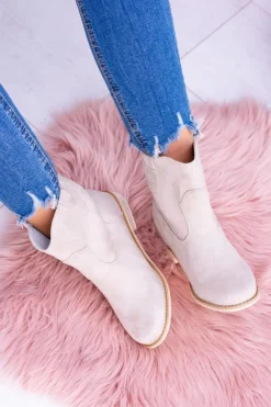 Damskie Boto Lu Boo Beżowe Wsuwane Botki Za Kostkę Trinity