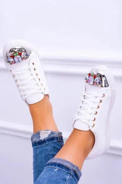 Best Boto Lu Boo Białe Trampki z Błyszczącymi Kryształami