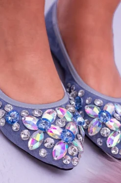 Online Boto Lu Boo Błękitne Zamszowe Balerinki na Gumce Kamienie Even