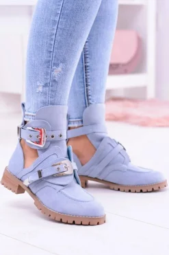 Best Boto Lu Boo Błękitne Zamszowe Botki Z Wycięciami Rock Girl