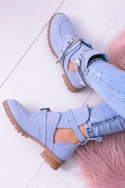 Best Boto Lu Boo Błękitne Zamszowe Botki Z Wycięciami Rock Girl