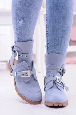Best Boto Lu Boo Błękitne Zamszowe Botki Z Wycięciami Rock Girl