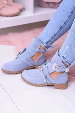 Best Boto Lu Boo Błękitne Zamszowe Botki Z Wycięciami Rock Girl