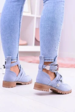 Best Boto Lu Boo Błękitne Zamszowe Botki Z Wycięciami Rock Girl