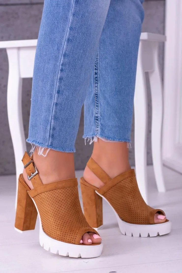 Boto Sandały Na Obcasie*Lu Boo Brązowe Zamszowe Sandały na Słupku Emare