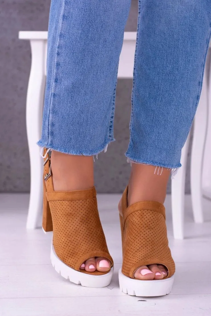 Boto Sandały Na Obcasie*Lu Boo Brązowe Zamszowe Sandały na Słupku Emare