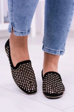 Damskie Boto Lu Boo Czarne Ażurowe Baleriny Lordsy Ćwieki Carmar