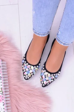 Boto Baleriny Klasyczne*Lu Boo Czarne Balerinki na Gumce Kamienie Even