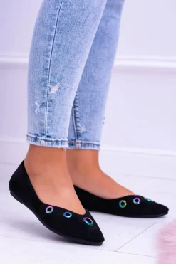 Boto Baleriny Klasyczne*Lu Boo Czarne Baleriny W Szpic Benzynowe Oczka Octavia