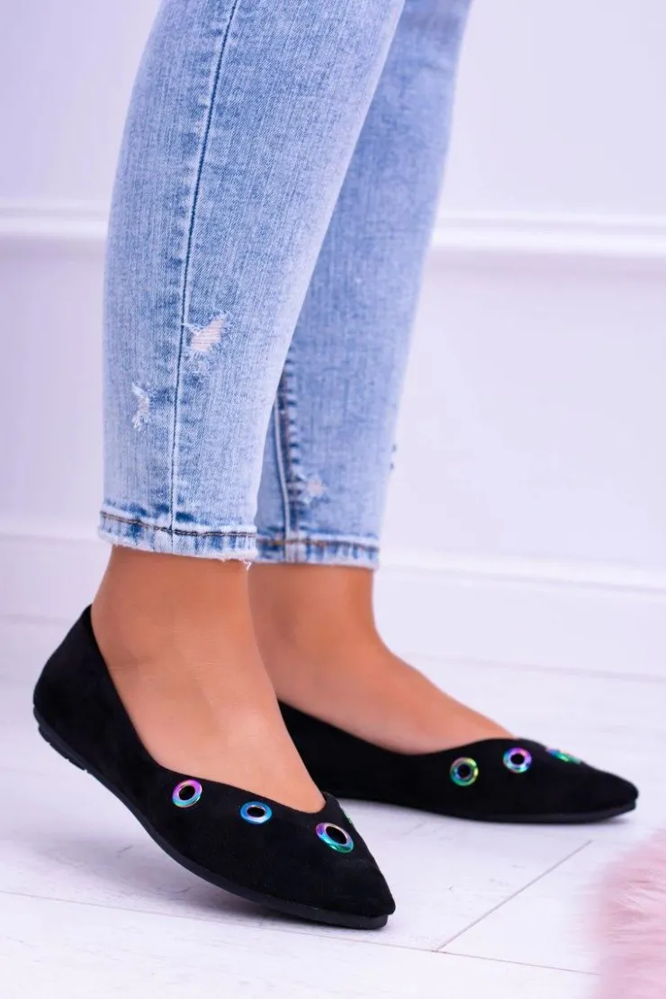 Boto Baleriny Klasyczne*Lu Boo Czarne Baleriny W Szpic Benzynowe Oczka Octavia