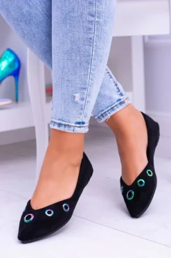 Boto Baleriny Klasyczne*Lu Boo Czarne Baleriny W Szpic Benzynowe Oczka Octavia