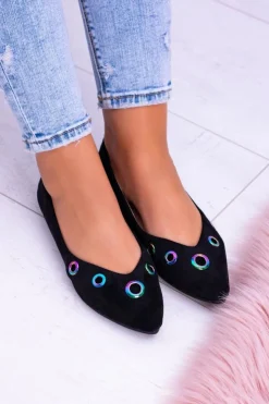 Boto Baleriny Klasyczne*Lu Boo Czarne Baleriny W Szpic Benzynowe Oczka Octavia