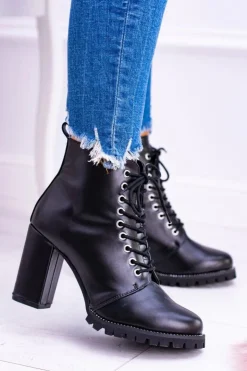 Boto Botki Sznurowane|Botki Na Słupku*Lu Boo Czarne Botki na Słupku Cyrkonie Halsey