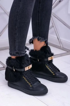 Online Boto Lu Boo Czarne Botki z Naturalnym Futrem Gisele