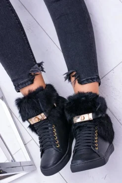 Online Boto Lu Boo Czarne Botki z Naturalnym Futrem Gisele
