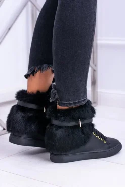 Online Boto Lu Boo Czarne Botki z Naturalnym Futrem Gisele