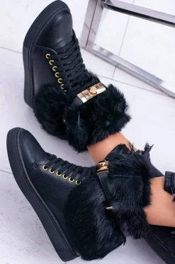 Online Boto Lu Boo Czarne Botki z Naturalnym Futrem Gisele