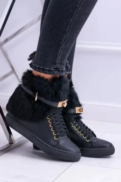 Online Boto Lu Boo Czarne Botki z Naturalnym Futrem Gisele