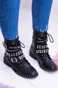 Sale Boto Lu Boo Czarne Botki z Ćwiekami Zamek Klamry