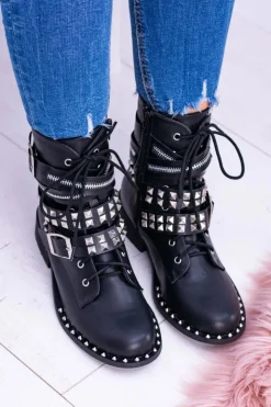 Sale Boto Lu Boo Czarne Botki z Ćwiekami Zamek Klamry