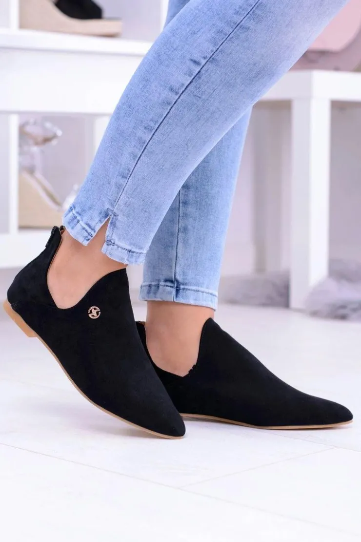 Boto Botki Płaskie|Czarne Botki*Lu Boo Czarne Botki Z Wycięciami Zamek Chelsea