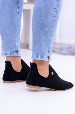 Boto Botki Płaskie|Czarne Botki*Lu Boo Czarne Botki Z Wycięciami Zamek Chelsea