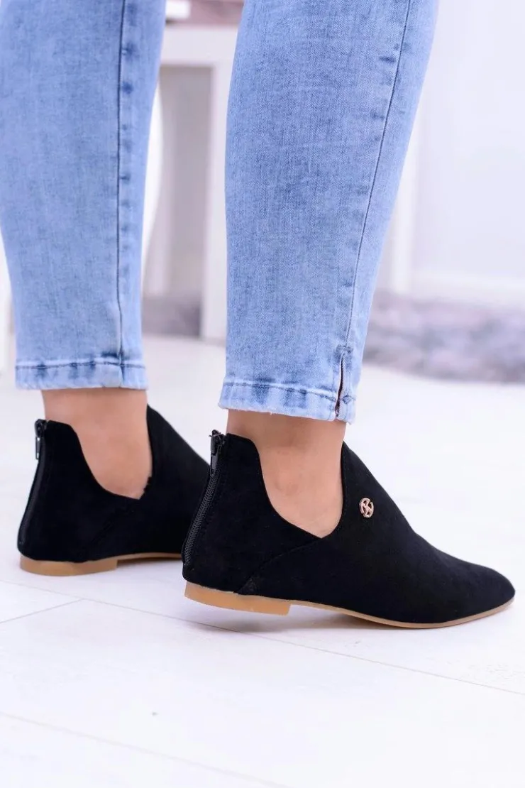 Boto Botki Płaskie|Czarne Botki*Lu Boo Czarne Botki Z Wycięciami Zamek Chelsea