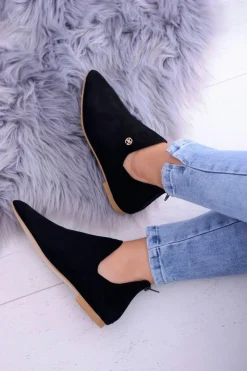 Boto Botki Płaskie|Czarne Botki*Lu Boo Czarne Botki Z Wycięciami Zamek Chelsea