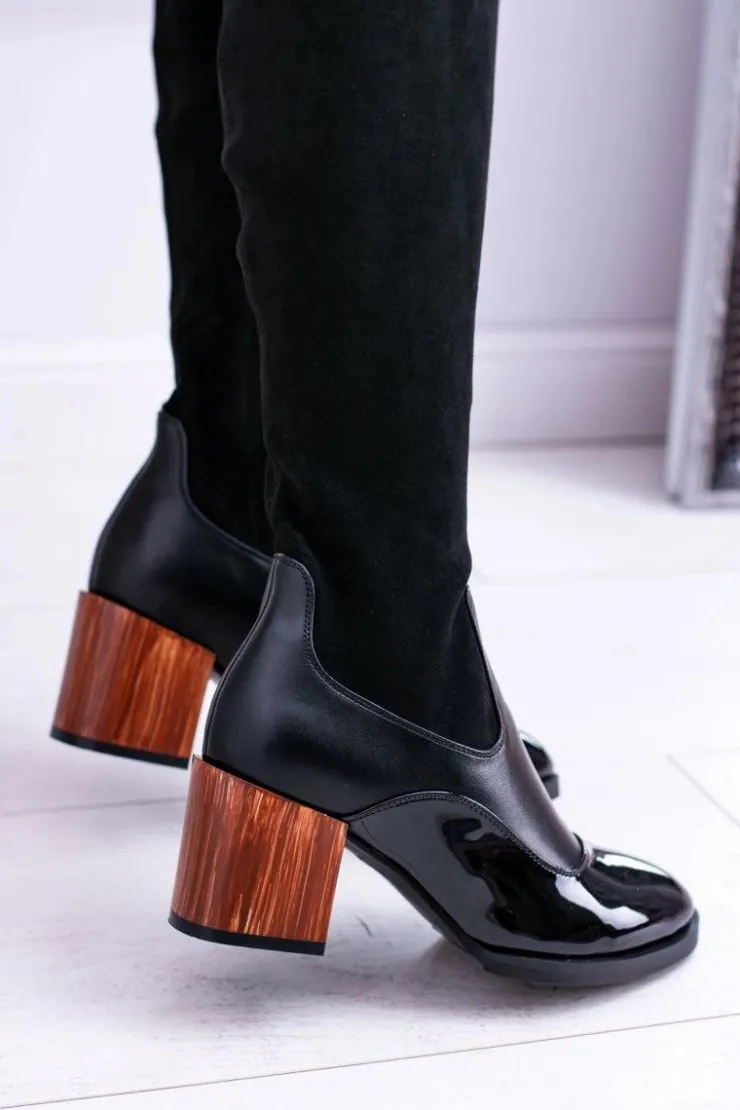 Outlet Boto Lu Boo Czarne Damskie Kozaki Na Słupku Zamsz Lakier Jess