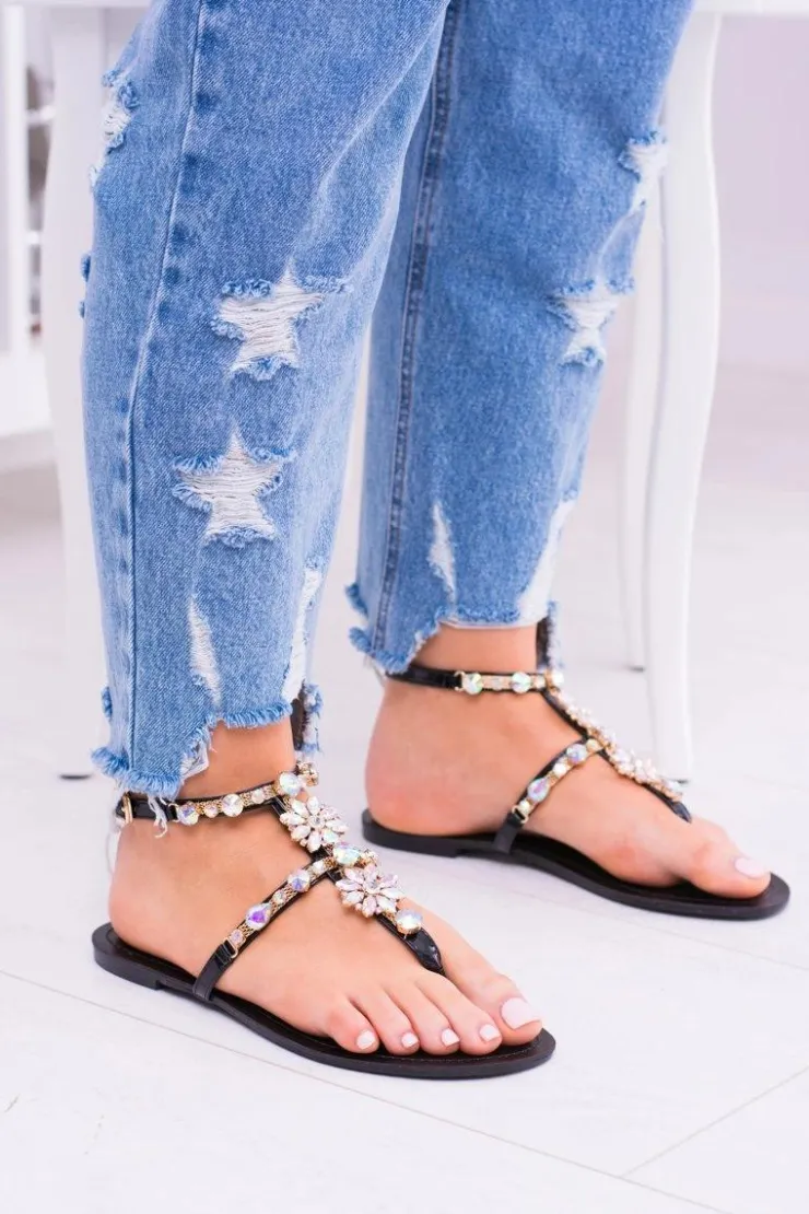 Hot Boto Lu Boo Czarne Damskie Sandałki Z Cyrkoniami Venice