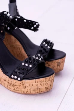 Damskie Boto Lu Boo Czarne Damskie Sandały Na Koturnie Ćwieki Valeria