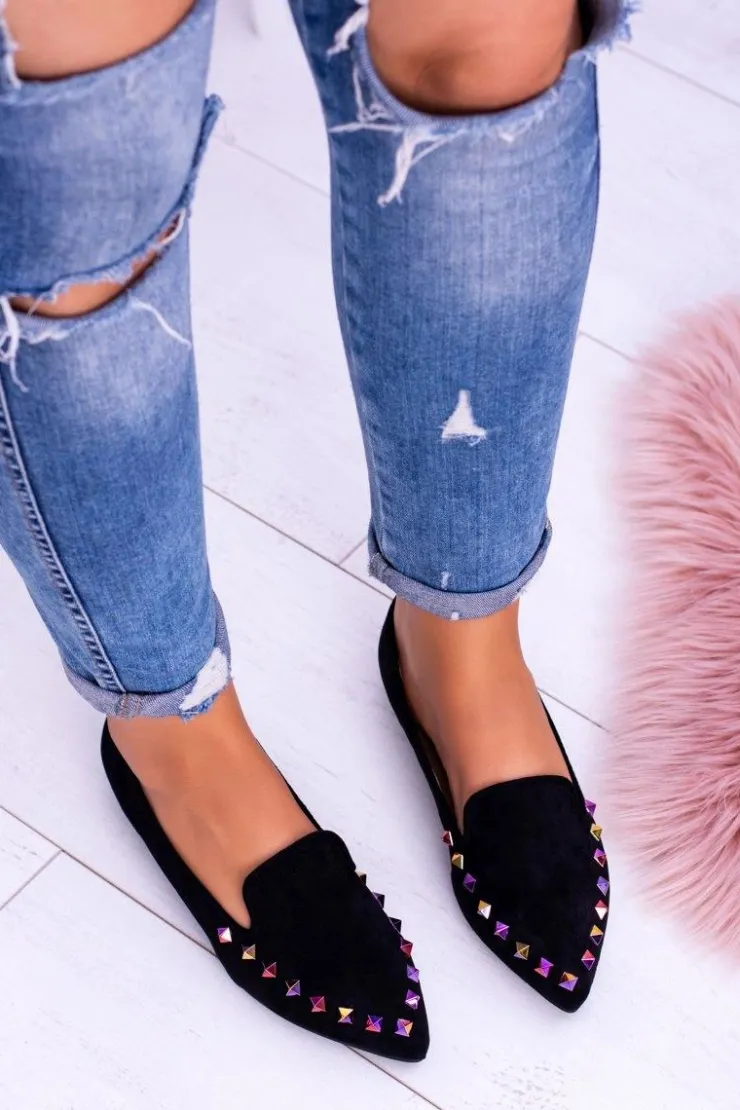 Damskie Boto Lu Boo Czarne Lordsy Opalizujące Dżety Zamsz Spike