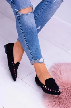 Damskie Boto Lu Boo Czarne Lordsy Opalizujące Dżety Zamsz Spike