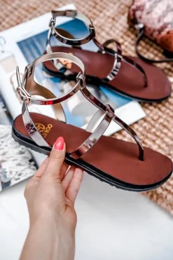 Damskie Boto Lu Boo Czarne Lustrzane Sandałki Rzymianki Japonki Lento