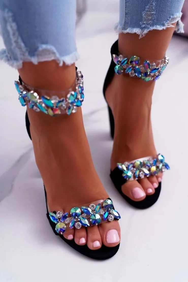 Boto Lu Boo Czarne Sandały Cyrkonie Zamsz Lambada