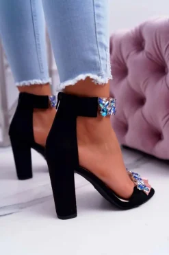 Boto Lu Boo Czarne Sandały Cyrkonie Zamsz Lambada