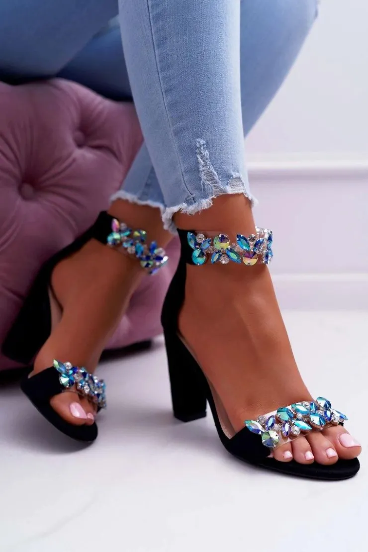 Boto Lu Boo Czarne Sandały Cyrkonie Zamsz Lambada