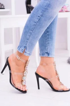 Boto Lu Boo Czarne Sandały Na Szpilce Cyrkonie Serenada