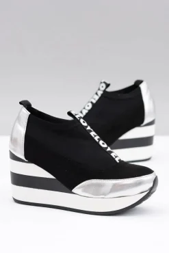 Damskie Boto Lu Boo Czarne Sneakersy Na Koturnie Platforma Love Mitta