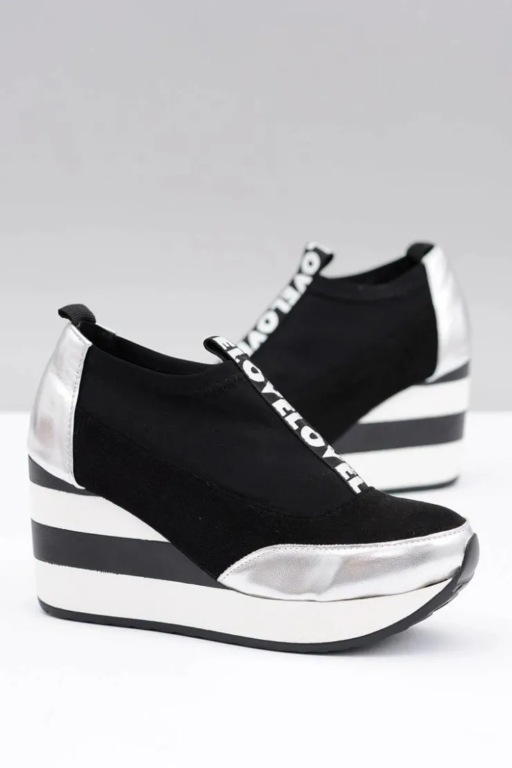 Damskie Boto Lu Boo Czarne Sneakersy Na Koturnie Platforma Love Mitta