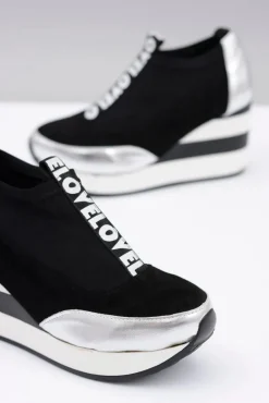 Damskie Boto Lu Boo Czarne Sneakersy Na Koturnie Platforma Love Mitta